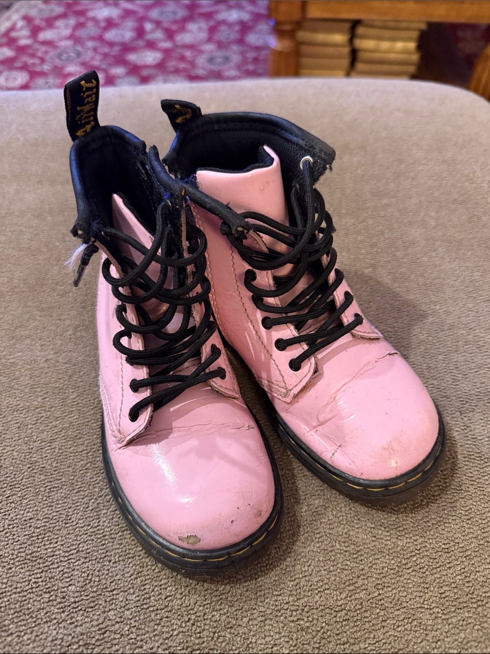 Dr. Martens 1460 Delaney Boots Kids Size 10 Pink Patent Leather (TD)